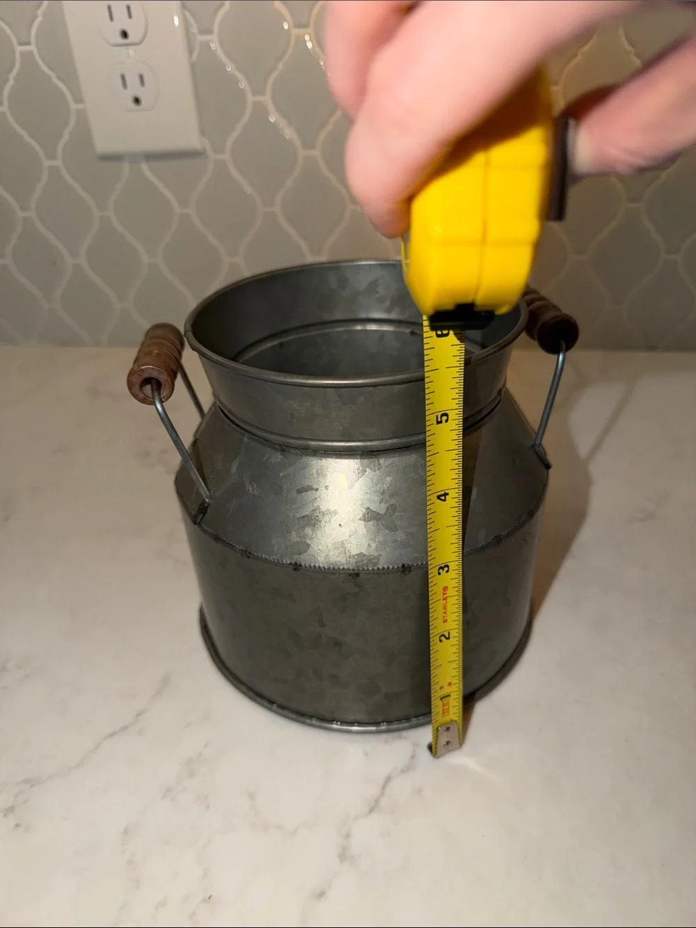Galvanized Metal Milk Can with Wooden Handles - Silver Vase Bucket